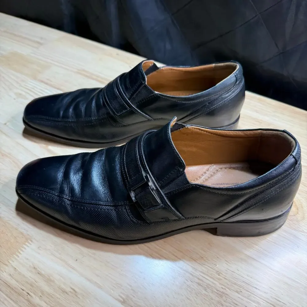 DOMANI by Johnston & Murphy Leather Black Mens Slip On Loafers Shoes Size 9m